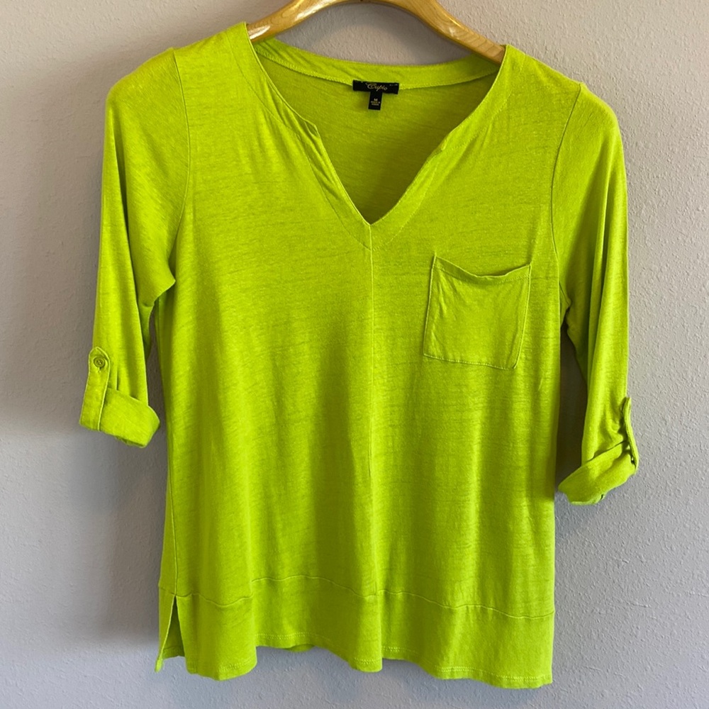 Cupio bright green top Size M Roll tab sleeves
